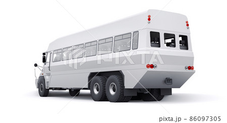 Bus to transport workers to hard to reach areas. 3D illustration. Bus to transport workers to hard to reach areas. 3D illustration. 86097305