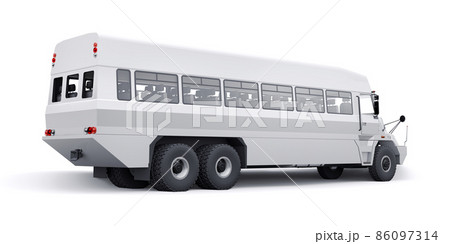 Bus to transport workers to hard to reach areas. 3D illustration. 86097314