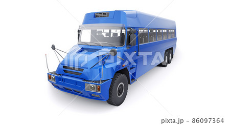Bus to transport workers to hard to reach areas. 3D illustration. Bus to transport workers to hard to reach areas. 3D illustration. 86097364