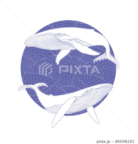 A pair of whales on the waves in very peri color. 86098262