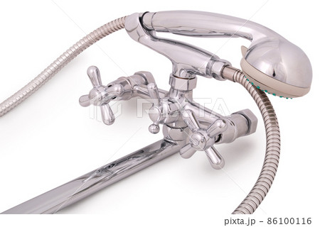Chrome faucet and shower head (Clipping path) Chrome faucet and shower head (Clipping path) 86100116