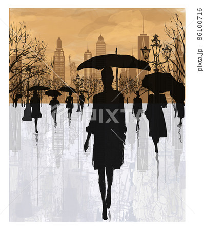 People under rain in New York 86100716