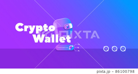 Cryptocurrency wallet concept illustration with wallet and crypto coins isolated on violet background. Crypto wallet landing page and poster design template. Crypto wallet for bitcon, solana, ethereum 86100798