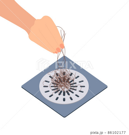 Shower drain clogged with clump of falling hair Shower drain clogged with clump of falling hair 86102177