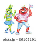 Humorous illustration of a gay cucumber and transgender tomato at a rally 86102191