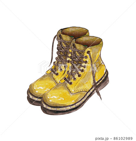 Sketch of lether shoes. Hand drawn Watercolor illustration of autumn boots isolated on white background 86102989