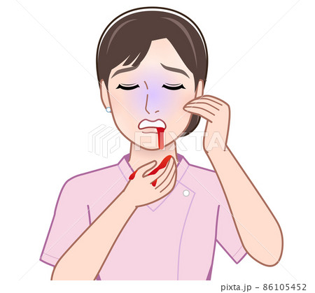 病気で吐血した女性 病気で吐血した女性 86105452