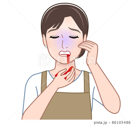 病気で吐血した女性 86105486