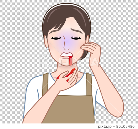 病気で吐血した女性 86105486