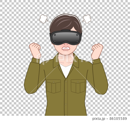 Men enjoying with VR devices Men enjoying with VR devices 86105589