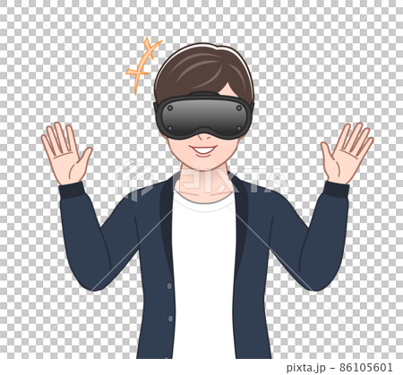 Men enjoying with VR devices Men enjoying with VR devices 86105601