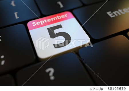 September 5 date on a keyboard key, 3d rendering 86105639
