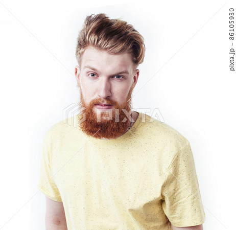 young handsome hipster ginger bearded guy looking brutal isolated on white background, lifestyle people concept young handsome hipster ginger bearded guy looking brutal isolated on white background, lifestyle people concept 86105930