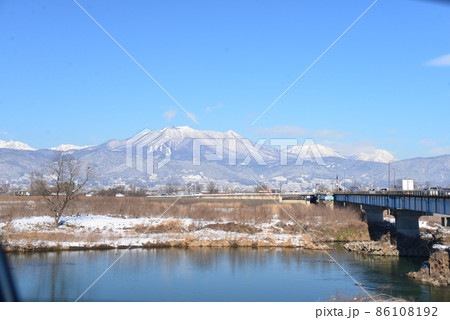 千曲川と犀川合流点の落合橋付近からの冬景色 千曲川と犀川合流点の落合橋付近からの冬景色 86108192