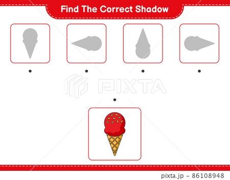Find the correct shadow. Find and match the correct shadow of Ice Cream. Educational children game, printable worksheet, vector illustration 86108948