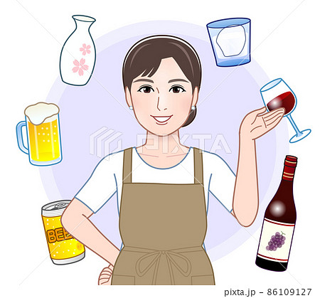 お酒と主婦のイラスト お酒と主婦のイラスト 86109127