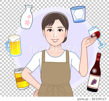 お酒と主婦のイラスト お酒と主婦のイラスト 86109127