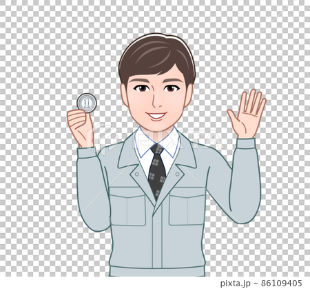 1円玉と男性 86109405