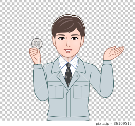 A man with a 100-yen coin 86109515