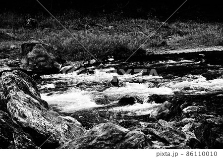 東京奥多摩多摩川上流域　御岳渓谷の流れ　巨岩の多い渓谷美　カヌー練習　ドラフティング　スラローム 86110010