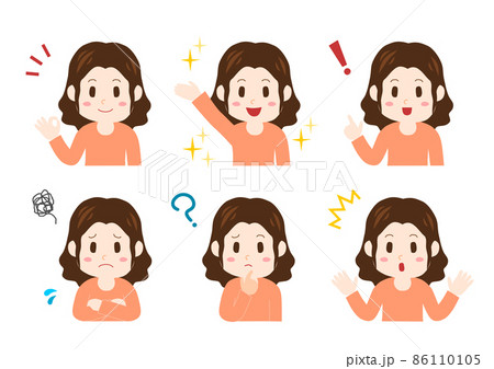 人物イラスト 上半身セット: 若い女性 ロングヘア 86110105