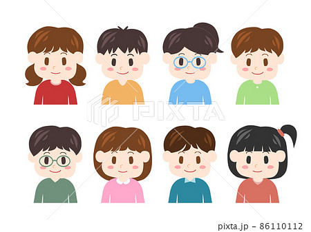 人物 男の子女の子 顔 イラスト セットのイラスト素材