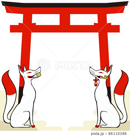 狛狐と鳥居のフレームのイラスト素材