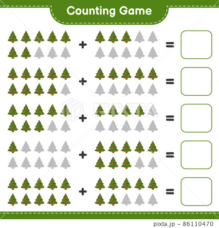 Counting game, count the number of Christmas Tree and write the result. Educational children game, printable worksheet, vector illustration 86110470
