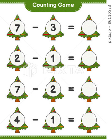 Counting game, count the number of Christmas Tree and write the result. Educational children game, printable worksheet, vector illustration Counting game, count the number of Christmas Tree and write the result. Educational children game, printable worksheet, vector illustration 86110523