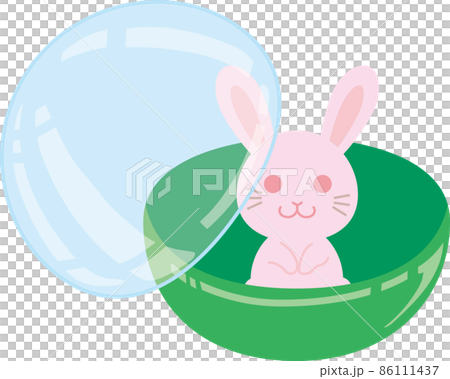 ガチャポンカプセルに入ったピンクのウサギ_半開き 86111437