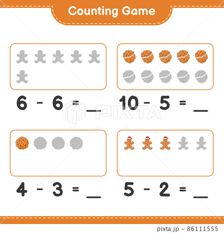 Counting game, count the number of Cookies, Gingerbread Man and write the result. Educational children game, printable worksheet, vector illustration Counting game, count the number of Cookies, Gingerbread Man and write the result. Educational children game, printable worksheet, vector illustration 86111555