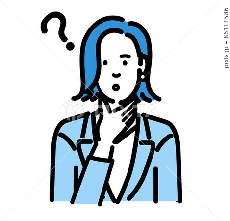 顎に手をあてて考えているスーツを着た若い女性 86111586