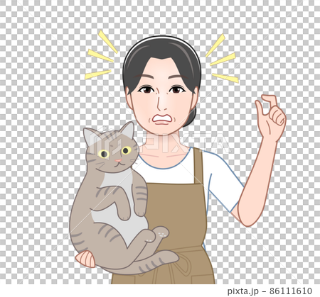 拿著虎斑貓的女性 86111610