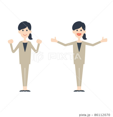 ビジネス、女性、ポーズセット、ガッツポーズ、喜び 86112070