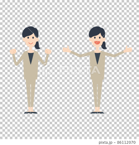 ビジネス、女性、ポーズセット、ガッツポーズ、喜び 86112070