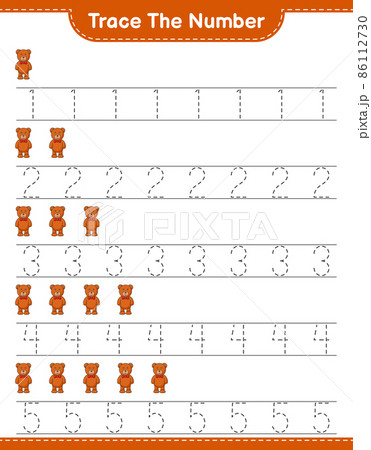 Trace the number. Tracing number with Teddy Bear. Educational children game, printable worksheet, vector illustration Trace the number. Tracing number with Teddy Bear. Educational children game, printable worksheet, vector illustration 86112730