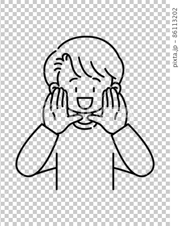 呼びかける男の子・線画 86113202