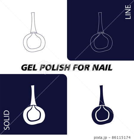 Nail polish. In lines and solid fill for dark and light backgrounds. Objects and materials for a beauty and fashion salon. Vector illustration. Nail polish. In lines and solid fill for dark and light backgrounds. Objects and materials for a beauty and fashion salon. Vector illustration. 86115174