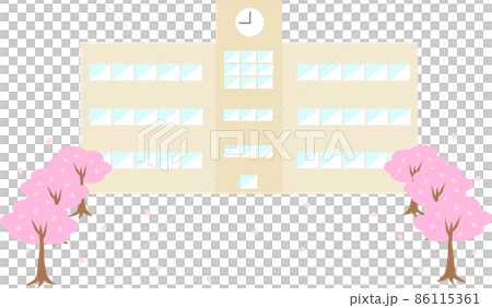 桜が咲く春の校舎のイラスト 桜が咲く春の校舎のイラスト 86115361