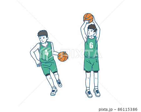 バスケットボール 男子 バスケ部 部活 スポーツ 男の子 ドリブル シュート イラストのイラスト素材