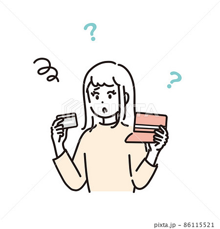 カードと通帳を見比べて悩む女性のイラスト素材 86115521