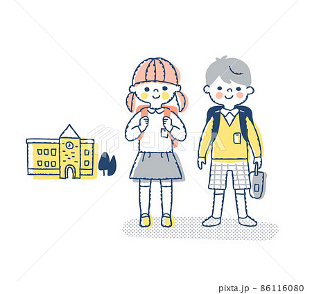 小学生の男女と学校 小学生の男女と学校 86116080