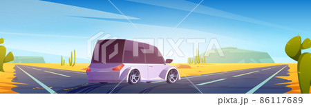 Car on road fork in desert. Direction choice 86117689