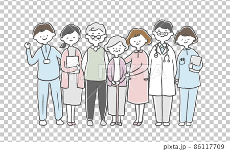高齢の男女と医療スタッフ 86117709