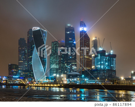 Moscow city at winter night. Modern skyscrapers in Moscow-city downtown. Moscow, Russia 86117894