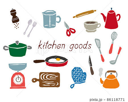 キッチンアイテム　レトロなベクターイラスト 86118771