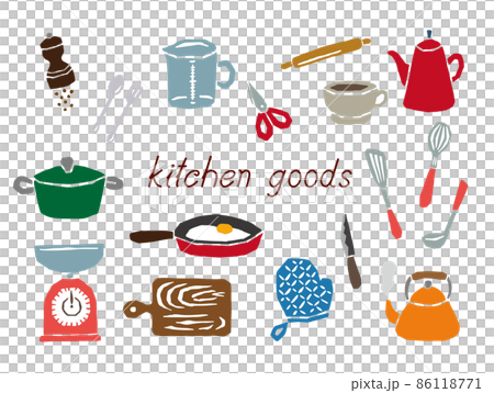 キッチンアイテム　レトロなベクターイラスト 86118771