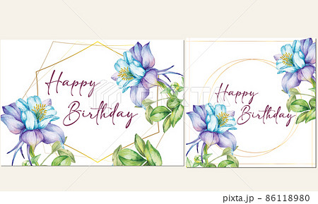 2種類の誕生日カードデザイン　オダマキの水彩画イラスト入り 86118980