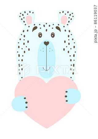 Cute cartoon snow leopard animal holds a heart sign with copy space. set valentine's day greeting card banner invitation flyer brochure. cartoon hand drawn style. Little animals pets in love Cute cartoon snow leopard animal holds a heart sign with copy space. set valentine's day greeting card banner invitation flyer brochure. cartoon hand drawn style. Little animals pets in love 86119037