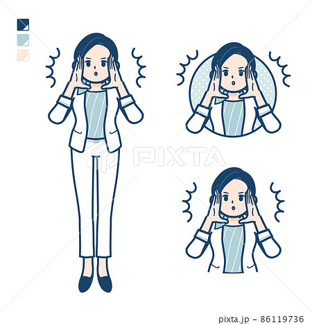 ビューティーアドバイザー女性が大声で警告しているイラストのイラスト素材